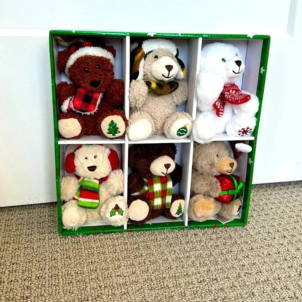 Plush ormanent collection-6 pieces cute hanging  teddy bears for holiday decor